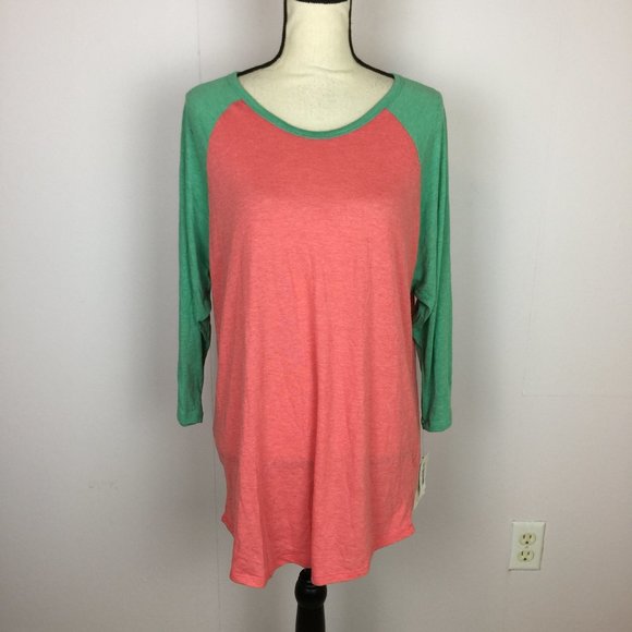 New! LuLaRoe Randy Raglan Sleeve Pullover T-shirt 2XL XXL Womans Green Peach - Picture 1 of 12